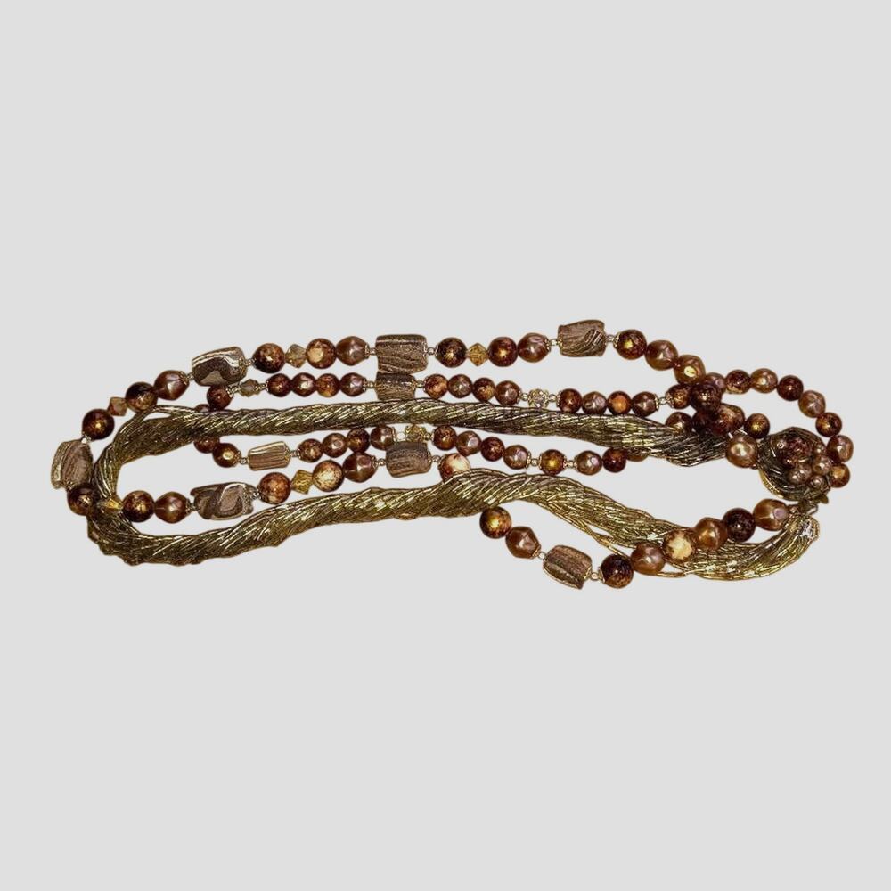 Princess Vintage 3-Tier Bronze Gold Toned Necklace Length 18"